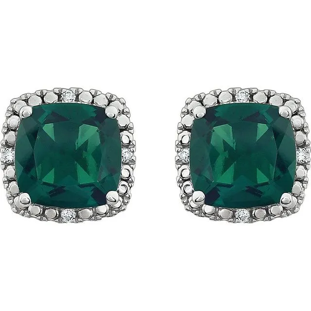 TreasureFineJewelers Earrings 14K White Gold LabGrown Emerald 06 CTW Natural Diamond Earrings