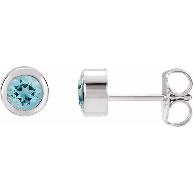 TreasureFineJewelers Earrings 14K White Gold Natural Aquamarine BezelSet Earrings