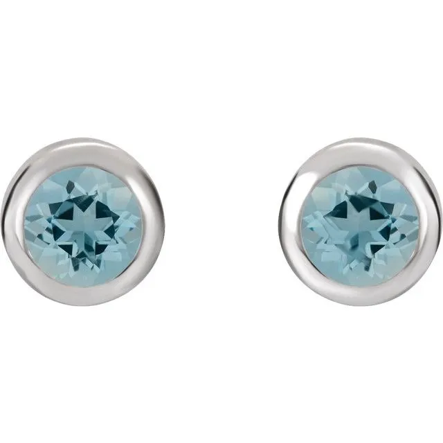 TreasureFineJewelers Earrings 14K White Gold Natural Aquamarine BezelSet Earrings