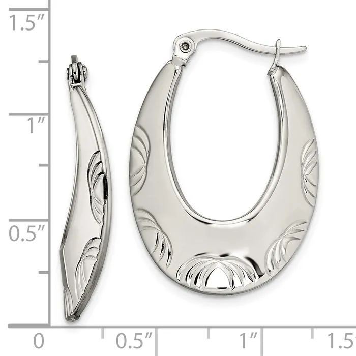 TreasureFineJewelers Earrings Stainless Steel Polished and Textured Half Circle Design Hoop Earrings