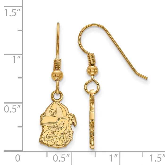TreasureFineJewelers Earrings Sterling Silver Goldplated University of Georgia Bulldog Small Dangle Wire Earrings