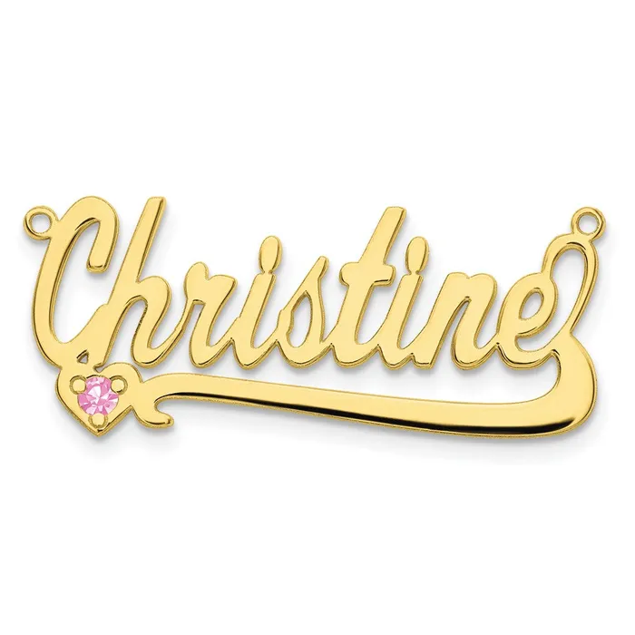 TreasureFineJewelers Necklaces 10KY Polished Birthstone with Heart Name Plate