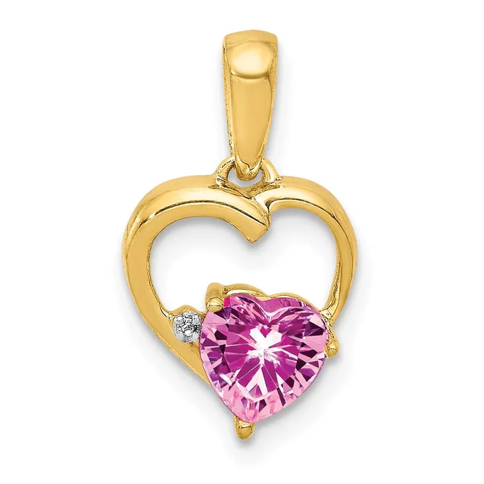 TreasureFineJewelers Necklaces 14k Created Pink Sapphire and Diamond Heart Pendant TreasureFineJewelers Necklaces 14k Created Pink Sapphire and Diamond Heart Pendant
