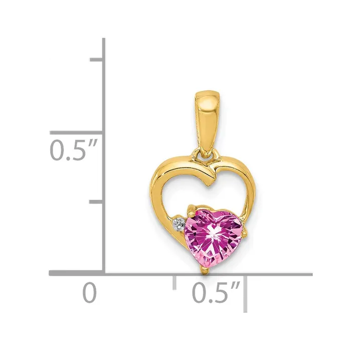 TreasureFineJewelers Necklaces 14k Created Pink Sapphire and Diamond Heart Pendant