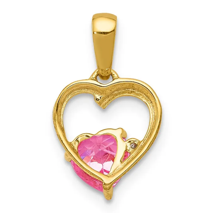 TreasureFineJewelers Necklaces 14k Created Pink Sapphire and Diamond Heart Pendant