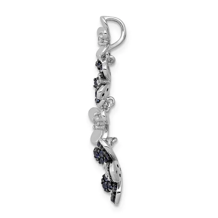 TreasureFineJewelers Necklaces 14k White Gold Diamond and 29 Sapphire 4 Flowers Pendant