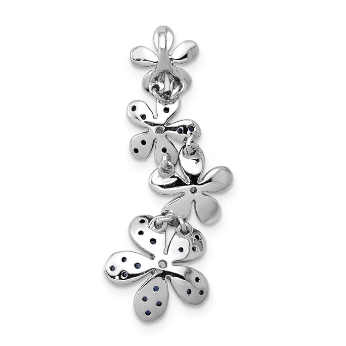 TreasureFineJewelers Necklaces 14k White Gold Diamond and 29 Sapphire 4 Flowers Pendant