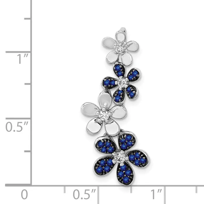 TreasureFineJewelers Necklaces 14k White Gold Diamond and 29 Sapphire 4 Flowers Pendant