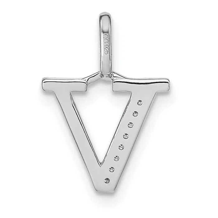 TreasureFineJewelers Necklaces 14K White Gold Diamond Lower Case Letter V Initial Pendant