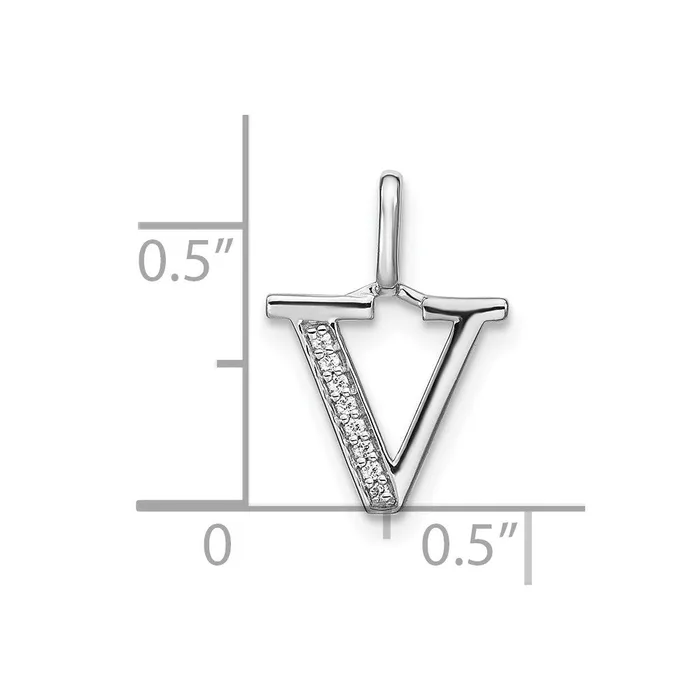 TreasureFineJewelers Necklaces 14K White Gold Diamond Lower Case Letter V Initial Pendant