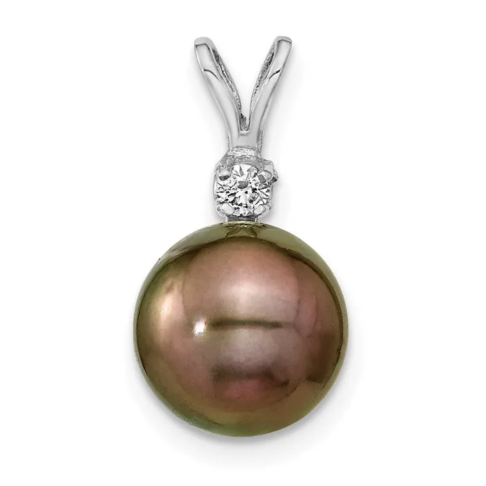 TreasureFineJewelers Necklaces 14k White Gold WG 910mm Round Saltwater Cultured Tahitian Pearl 05ct Dia Pendant TreasureFineJewelers Necklaces 14k White Gold WG 910mm Round Saltwater Cultured Tahitian Pearl 05ct Dia Pendant