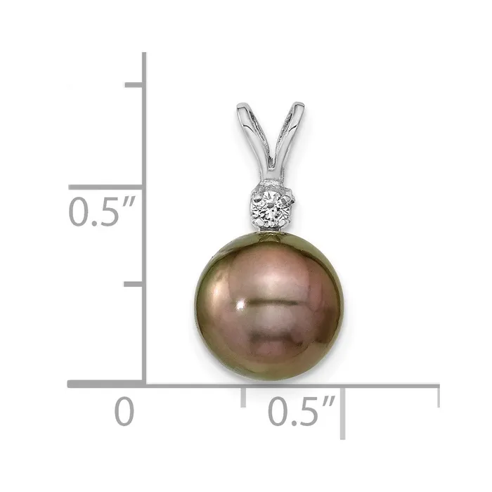 TreasureFineJewelers Necklaces 14k White Gold WG 910mm Round Saltwater Cultured Tahitian Pearl 05ct Dia Pendant