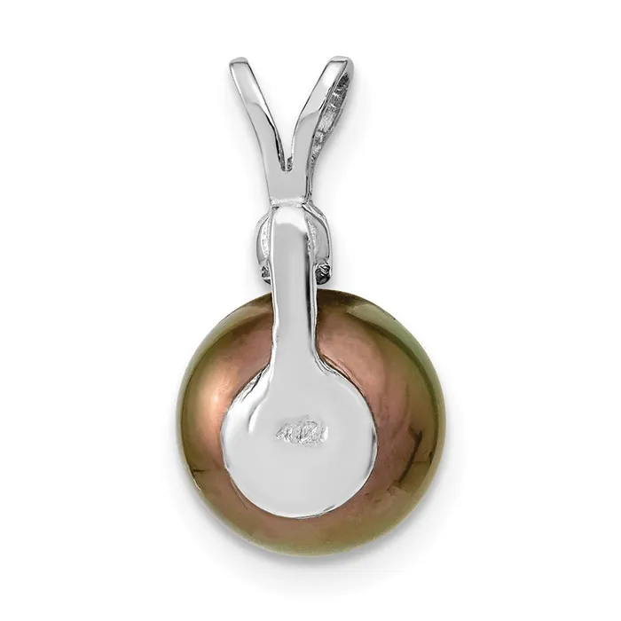 TreasureFineJewelers Necklaces 14k White Gold WG 910mm Round Saltwater Cultured Tahitian Pearl 05ct Dia Pendant