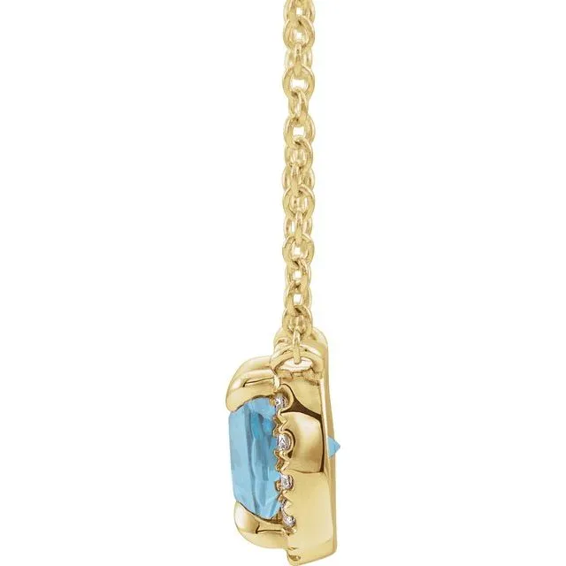 TreasureFineJewelers Necklaces 14K Yellow Gold Natural Aquamarine 05 CTW Natural Diamond 18 Necklace