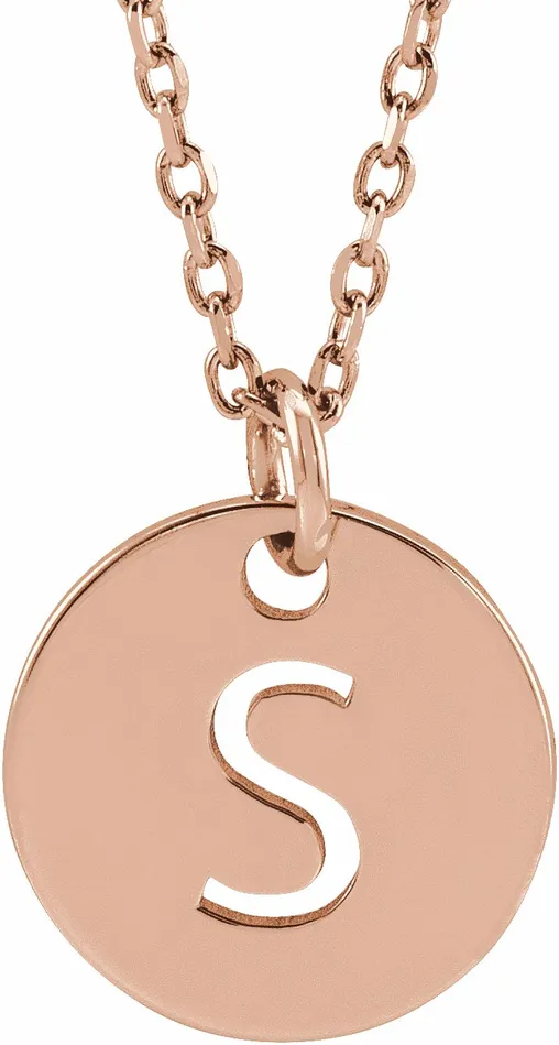 TreasureFineJewelers Necklaces 18K Rose GoldPlated Sterling Silver Initial S 10 mm Disc 1618 Necklace