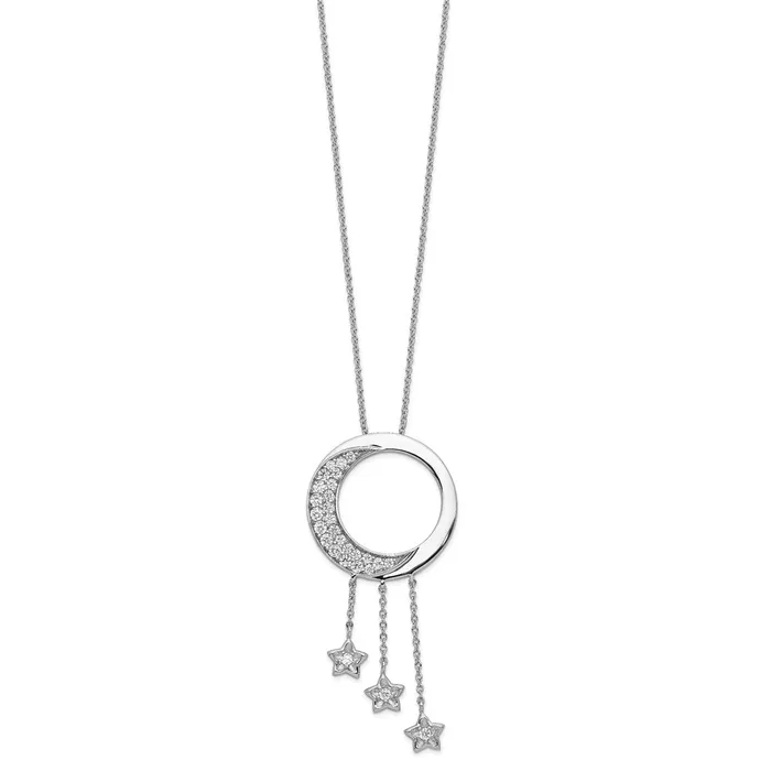 TreasureFineJewelers Necklaces Sentimental Expressions Sterling Silver Rhodiumplated CZ I Promise You the Moon and Stars 18in Necklace