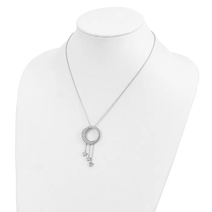 TreasureFineJewelers Necklaces Sentimental Expressions Sterling Silver Rhodiumplated CZ I Promise You the Moon and Stars 18in Necklace