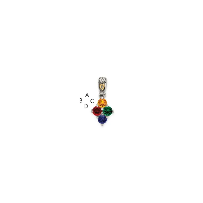 TreasureFineJewelers Necklaces Sterling Silver 14k Fourstone and Diamond Mothers Pendant TreasureFineJewelers Necklaces Sterling Silver 14k Fourstone and Diamond Mothers Pendant