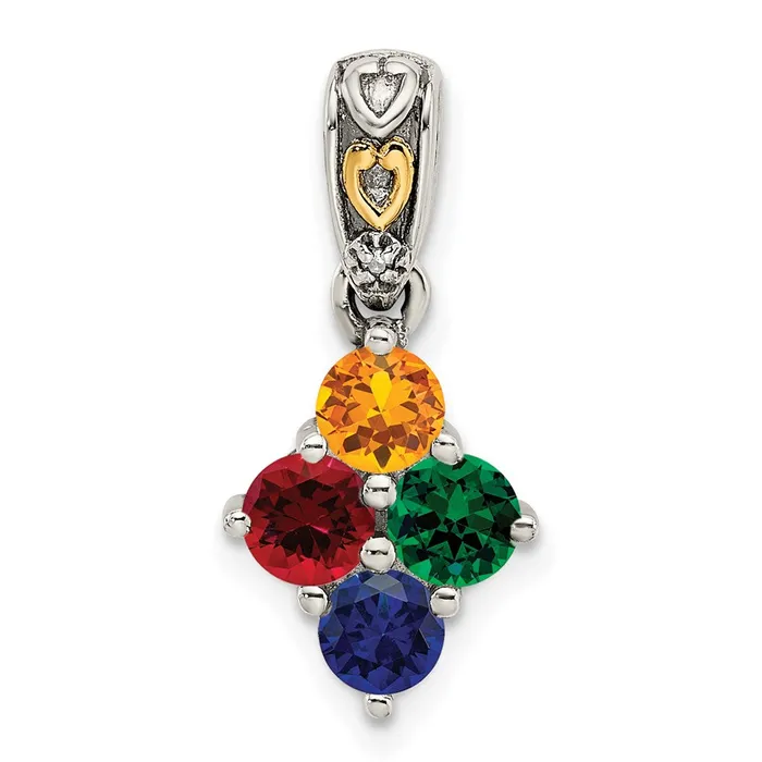 TreasureFineJewelers Necklaces Sterling Silver 14k Fourstone and Diamond Mothers Pendant