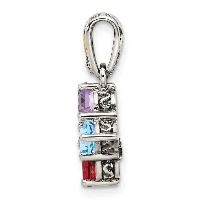 TreasureFineJewelers Necklaces Sterling Silver 14k Fourstone and Diamond Mothers Pendant
