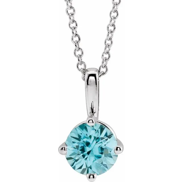 TreasureFineJewelers Necklaces Sterling Silver 4 mm Natural Blue Zircon Solitaire 1618 Necklace TreasureFineJewelers Necklaces Sterling Silver 4 mm Natural Blue Zircon Solitaire 1618 Necklace
