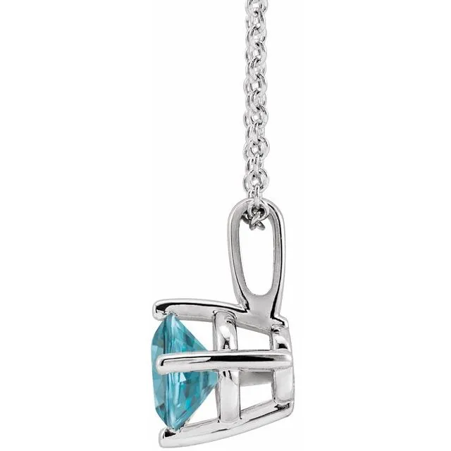 TreasureFineJewelers Necklaces Sterling Silver 4 mm Natural Blue Zircon Solitaire 1618 Necklace