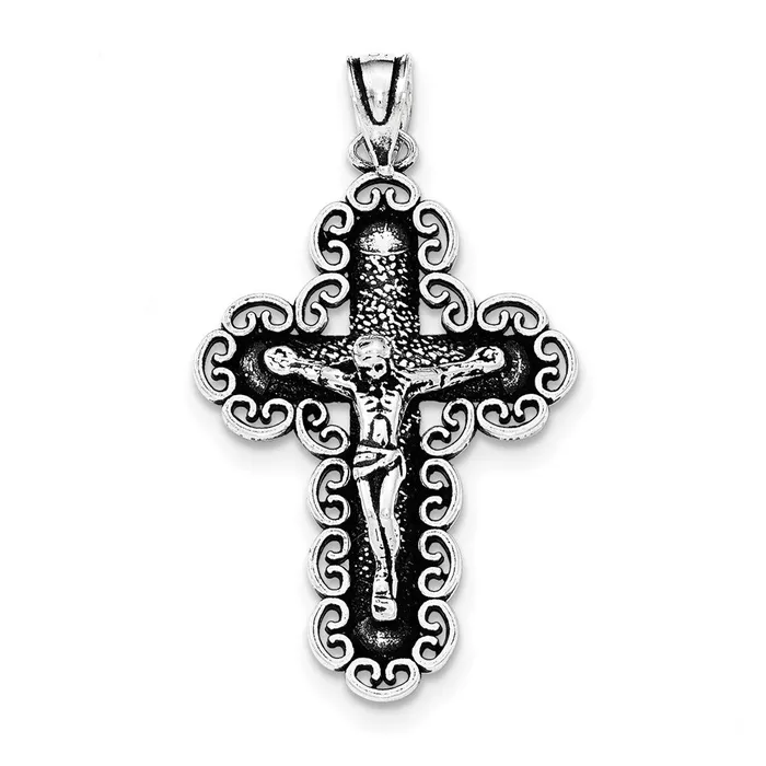 TreasureFineJewelers Necklaces Sterling Silver Antiqued Filigree Cross INRI Crucifix Pendant TreasureFineJewelers Necklaces Sterling Silver Antiqued Filigree Cross INRI Crucifix Pendant