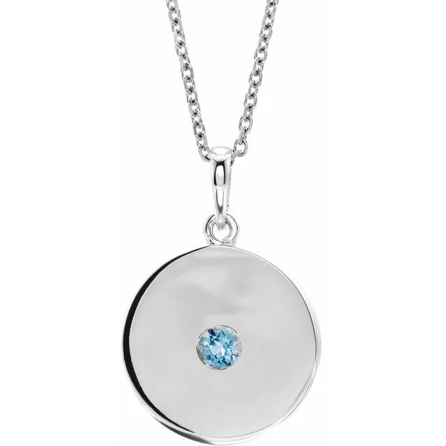 TreasureFineJewelers Necklaces Sterling Silver Aquamarine Disc 1618 Necklace TreasureFineJewelers Necklaces Sterling Silver Aquamarine Disc 1618 Necklace