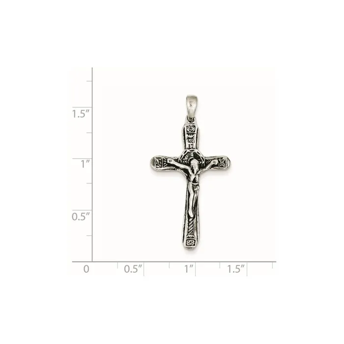 TreasureFineJewelers Necklaces Sterling Silver Crucifix Antiqued Cross Pendant