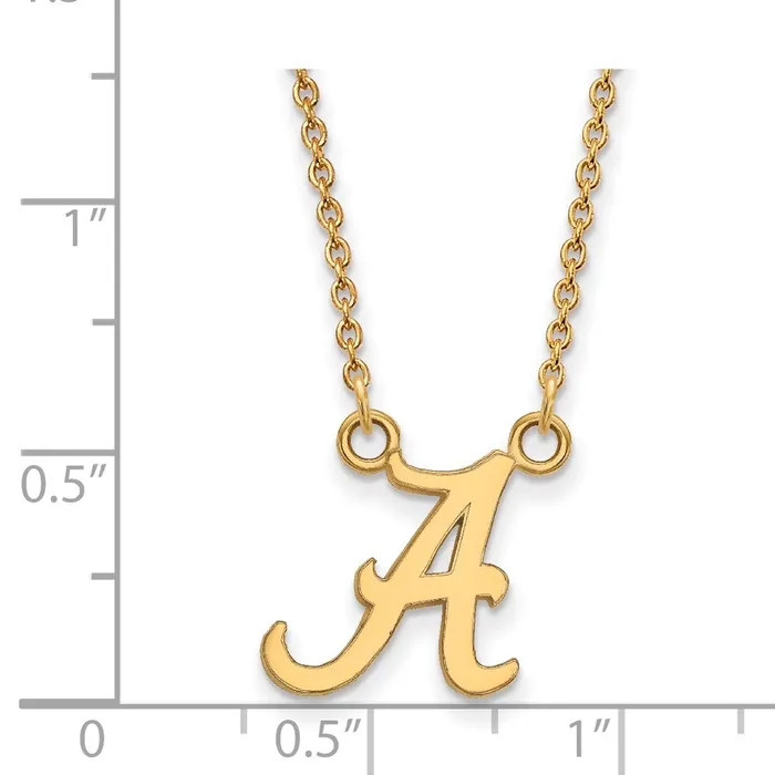 TreasureFineJewelers Necklaces Sterling Silver Goldplated University of Alabama Letter A Small Pendant 18 inch Necklace