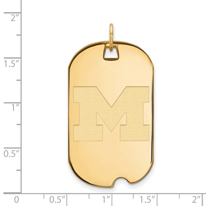 TreasureFineJewelers Necklaces Sterling Silver Goldplated University of Michigan Letter M Large Dog Tag Pendant
