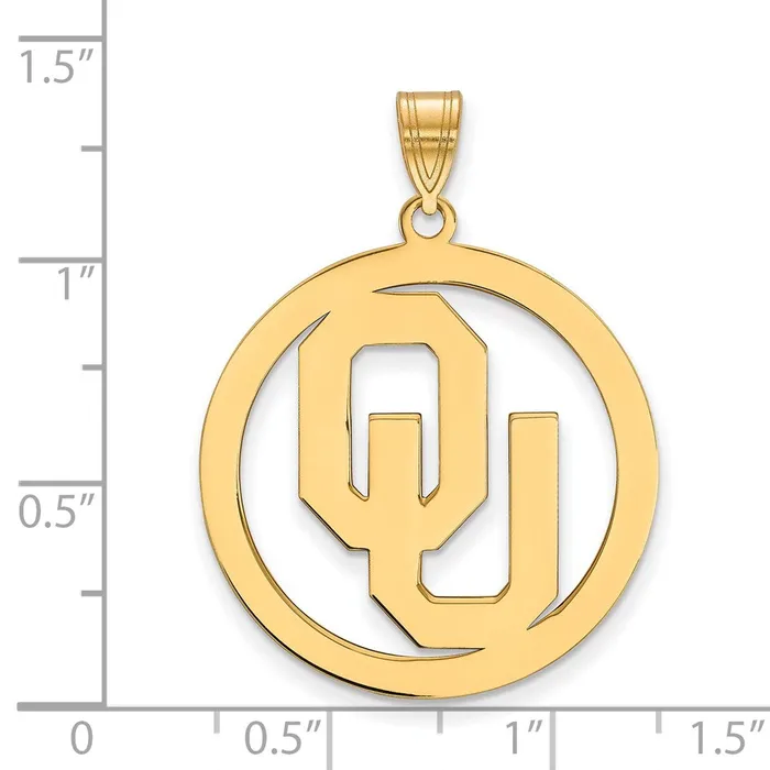 TreasureFineJewelers Necklaces Sterling Silver Goldplated University of Oklahoma OU Extra Large Circle Pendant