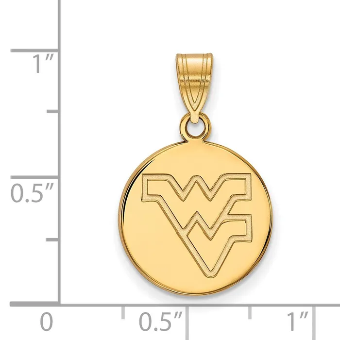 TreasureFineJewelers Necklaces Sterling Silver Goldplated West Virginia University WV Medium Disc Pendant