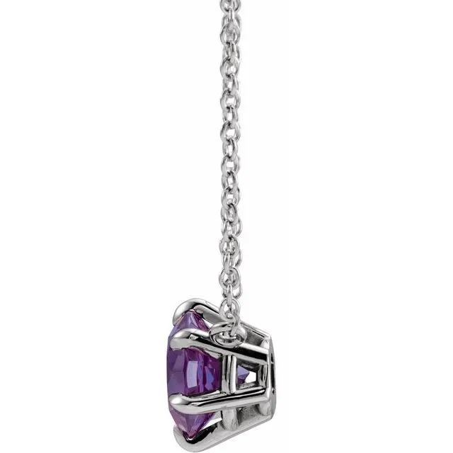 TreasureFineJewelers Necklaces Sterling Silver Natural Amethyst Solitaire 18 Necklace