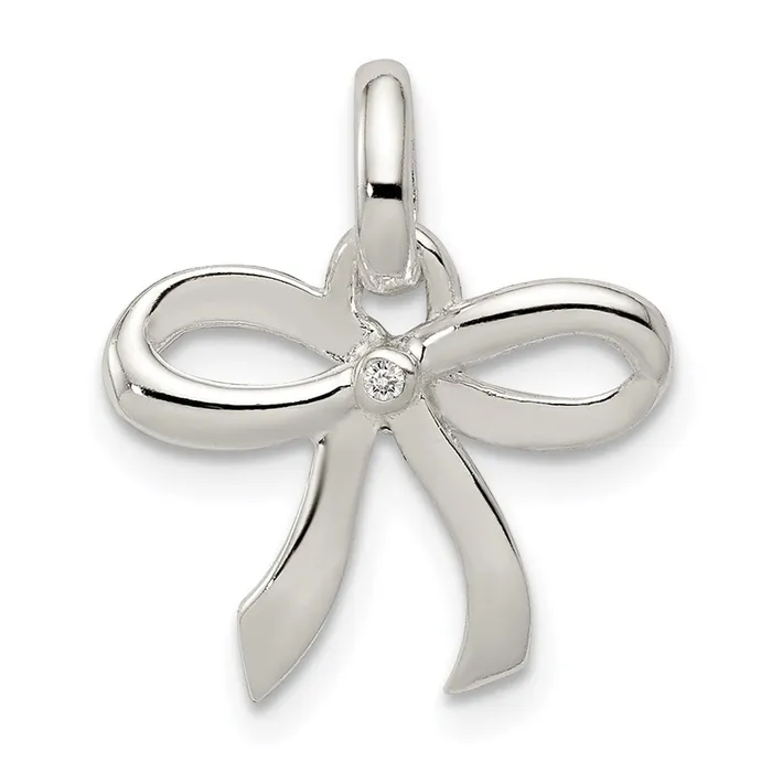 TreasureFineJewelers Necklaces Sterling Silver Polished Diamond Bow Pendant TreasureFineJewelers Necklaces Sterling Silver Polished Diamond Bow Pendant