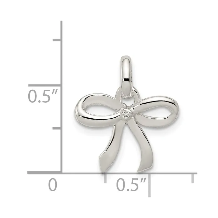 TreasureFineJewelers Necklaces Sterling Silver Polished Diamond Bow Pendant