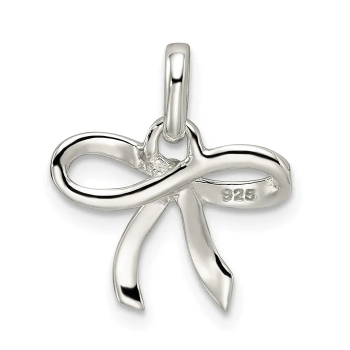 TreasureFineJewelers Necklaces Sterling Silver Polished Diamond Bow Pendant