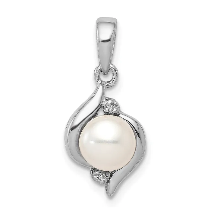 TreasureFineJewelers Necklaces Sterling Silver Rhodium 6mm FW Cultured Pearl Diamond Pendant TreasureFineJewelers Necklaces Sterling Silver Rhodium 6mm FW Cultured Pearl Diamond Pendant