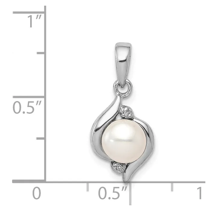 TreasureFineJewelers Necklaces Sterling Silver Rhodium 6mm FW Cultured Pearl Diamond Pendant