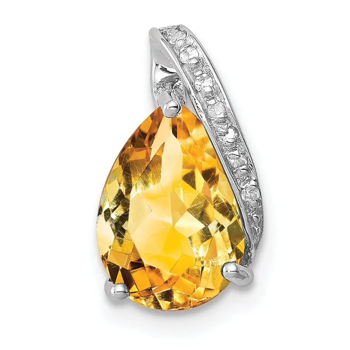TreasureFineJewelers Necklaces Sterling Silver Rhodium Pear Citrine Pendant TreasureFineJewelers Necklaces Sterling Silver Rhodium Pear Citrine Pendant
