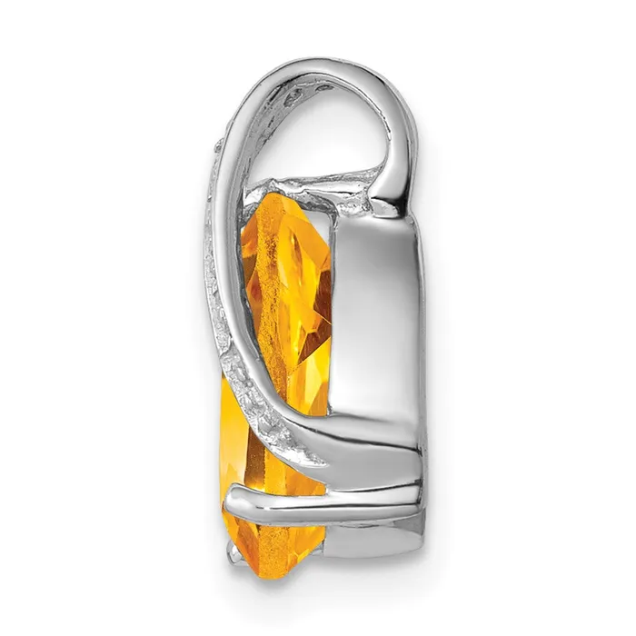 TreasureFineJewelers Necklaces Sterling Silver Rhodium Pear Citrine Pendant