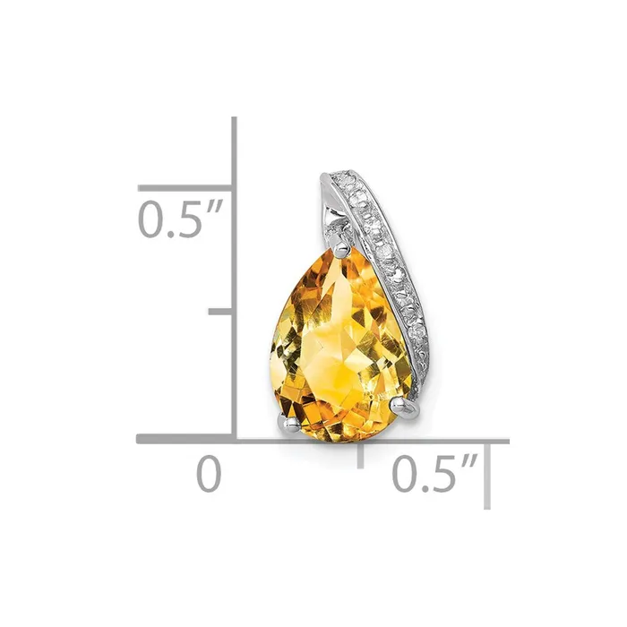 TreasureFineJewelers Necklaces Sterling Silver Rhodium Pear Citrine Pendant