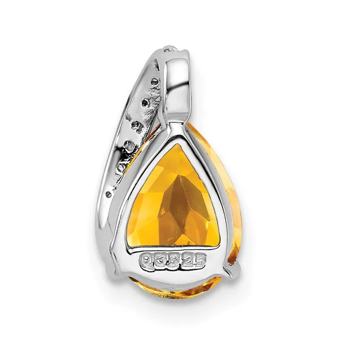 TreasureFineJewelers Necklaces Sterling Silver Rhodium Pear Citrine Pendant