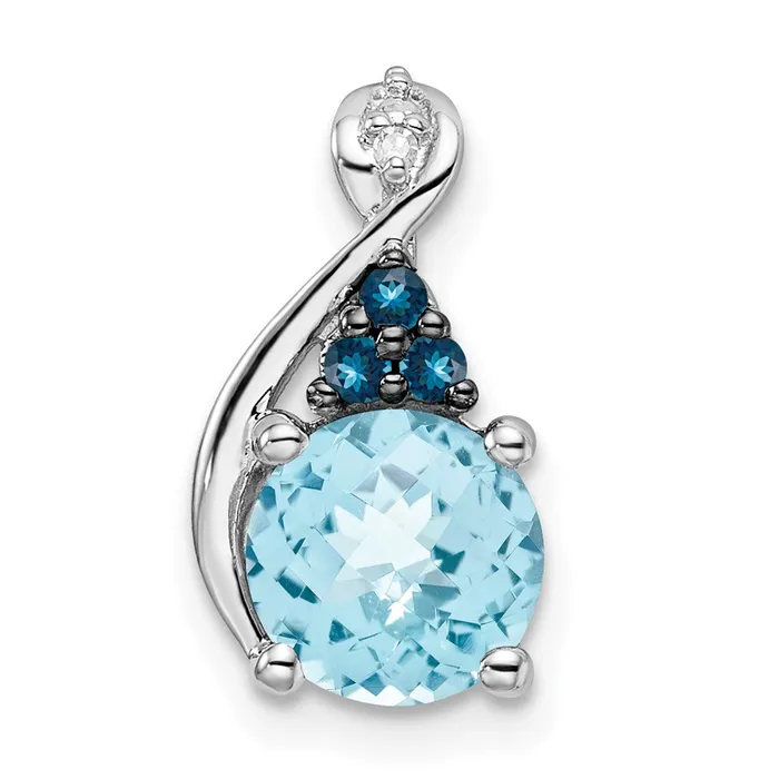 TreasureFineJewelers Necklaces Sterling Silver Rhodiumplate Dia Swiss London Blue Topaz Pendant TreasureFineJewelers Necklaces Sterling Silver Rhodiumplate Dia Swiss London Blue Topaz Pendant
