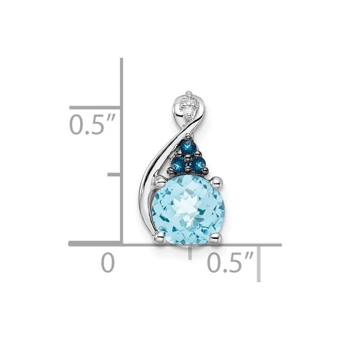 TreasureFineJewelers Necklaces Sterling Silver Rhodiumplate Dia Swiss London Blue Topaz Pendant