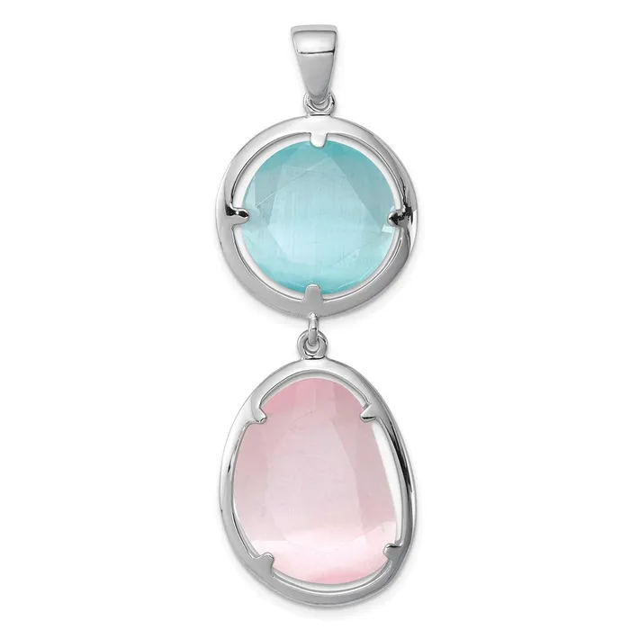 TreasureFineJewelers Necklaces Sterling Silver Rhodiumplated PinkBlue Created Cats Eye Pendant TreasureFineJewelers Necklaces Sterling Silver Rhodiumplated PinkBlue Created Cats Eye Pendant