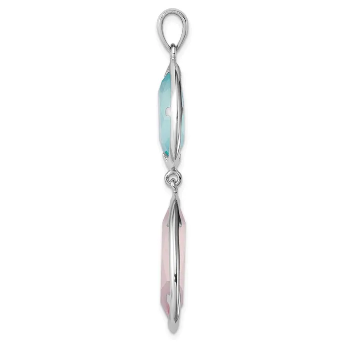TreasureFineJewelers Necklaces Sterling Silver Rhodiumplated PinkBlue Created Cats Eye Pendant