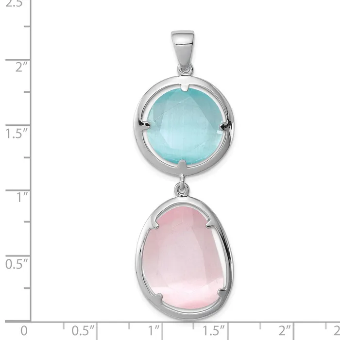 TreasureFineJewelers Necklaces Sterling Silver Rhodiumplated PinkBlue Created Cats Eye Pendant