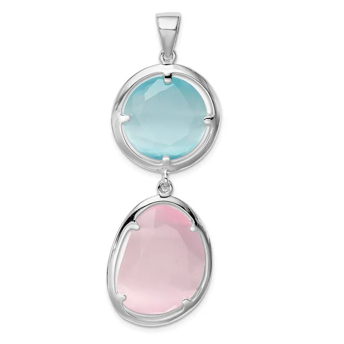 TreasureFineJewelers Necklaces Sterling Silver Rhodiumplated PinkBlue Created Cats Eye Pendant