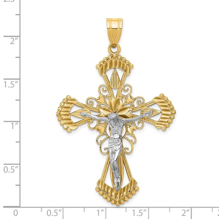 TreasureFineJewelers Rings 14k Twotone Diamondcut Crucifix Pendant